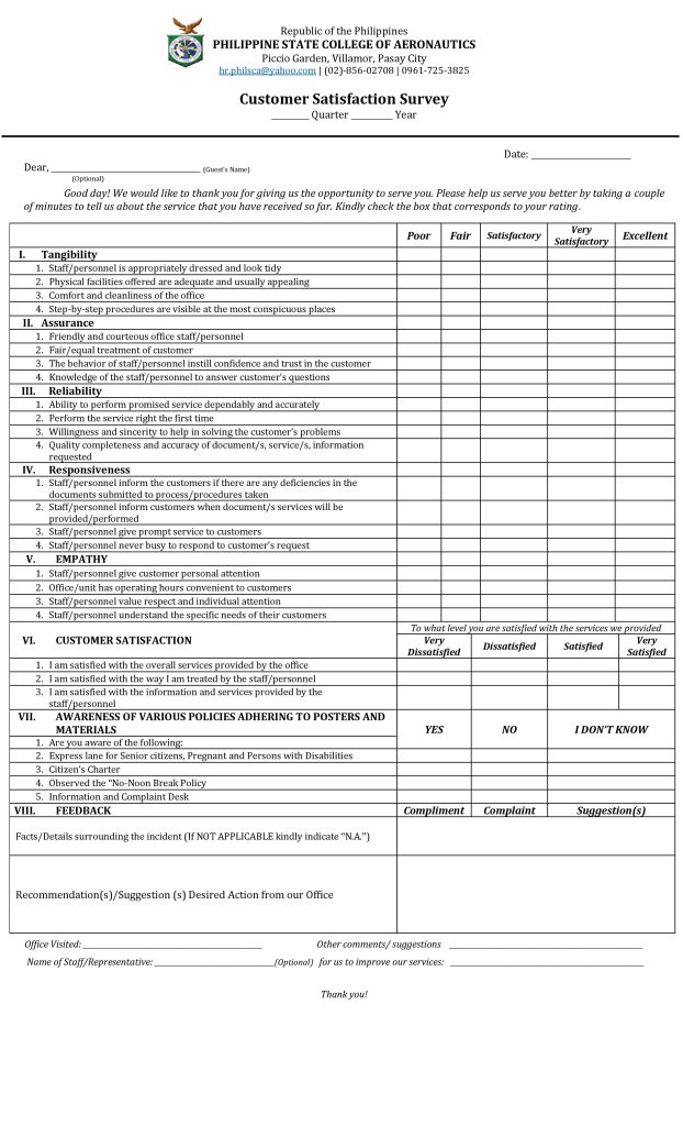 Customer Satisfaction Survey Philippine State College Of Aeronautics customer-satisfaction-survey-philippine-state-college-of-aeronautics